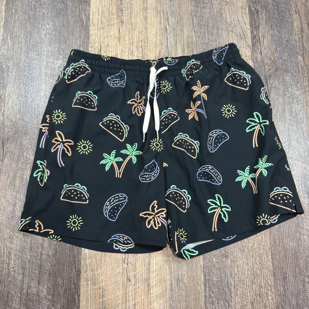 Chubbies Swim Trunks Mens XL (36-38) Black Neon Taco Palm Tree 5.5 Inseam Shorts